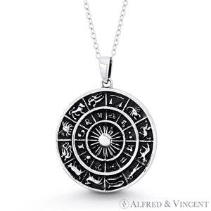 Zodiac Calendar & Sun Charm 33x23mm in Oxidized .925 Sterling Silver